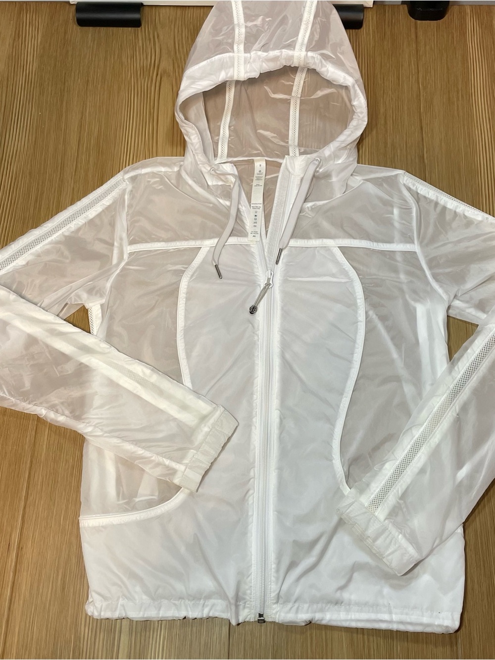 Lululemon Sheer Joy Jacket White Translucent Hooded Windbreaker Size 8
